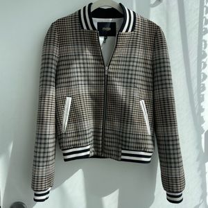 Maje Women’s Checkered Black, Brown and White Bomber Jacket, Size 38